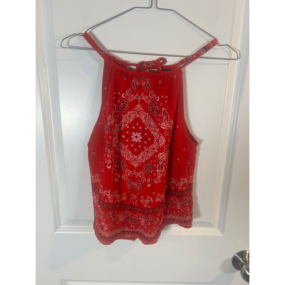 Almost Famous Womens Halter‎ Top Bandana Paisley Print Red Small